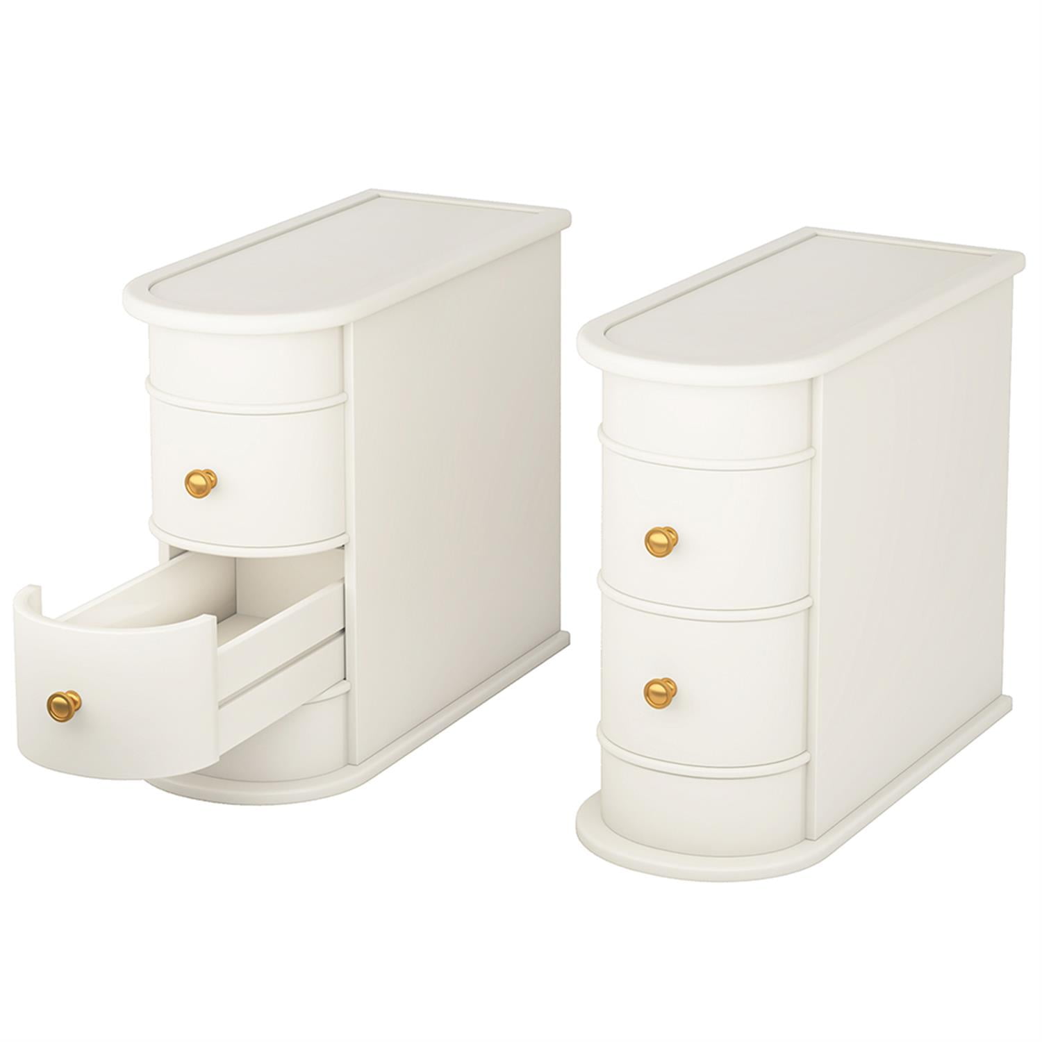 Demi Bonn Narrow Side Table with 2 Drawers, Wood Side End Table, Nightstand and Bedside Table with Storage, for Small Spaces, White