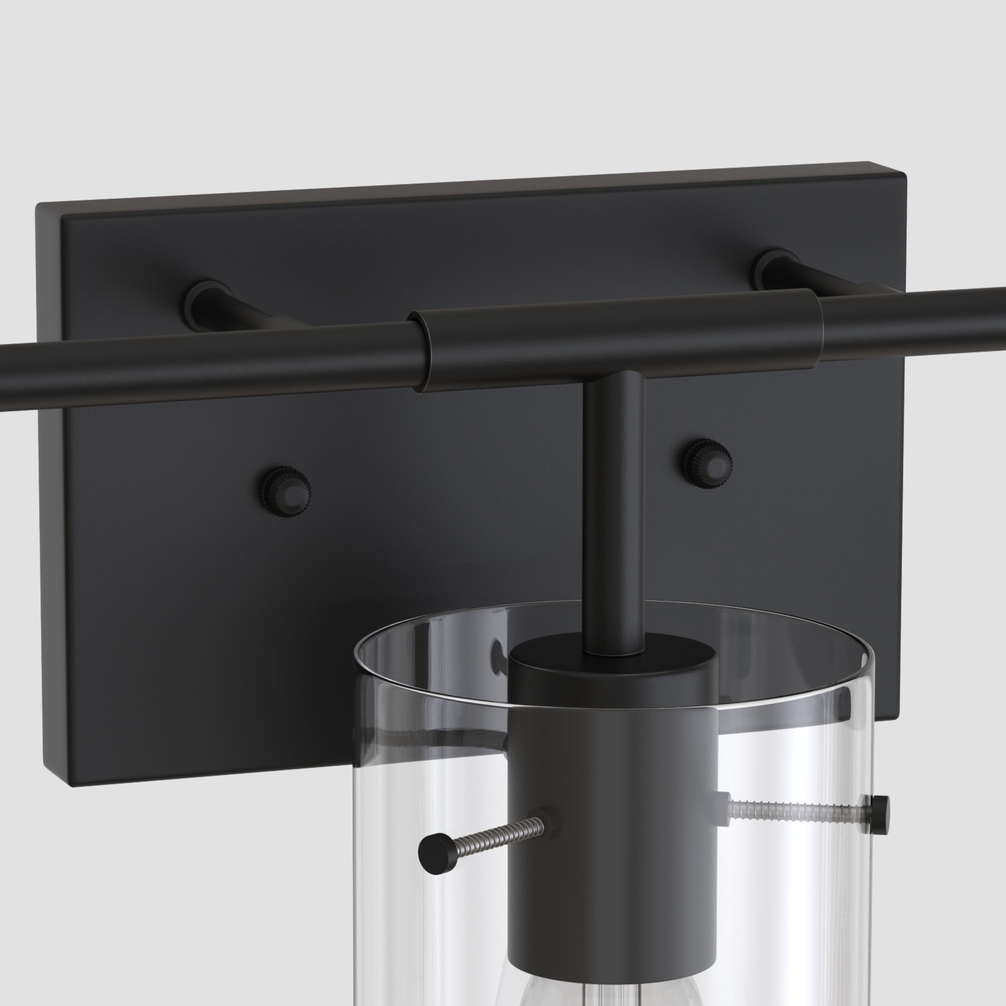 YANSUN 26.7 in 4-Light Black Metal Vanity Light with Clear Glass Shade Bathroom Fixture for Modern Farmhouse Style Spaces