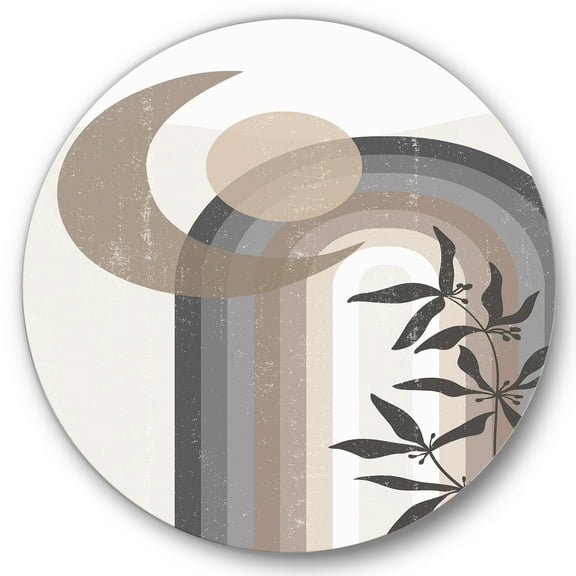 Designart 'Abstract Moon and Sun In Gray and Blue' Modern Circle Metal Wall Art 36x36 - Disc of 36