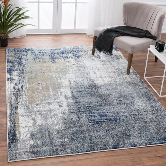 Luxe Weavers Dark Blue 5 ft x 7 ft Modern Abstract Area Rug