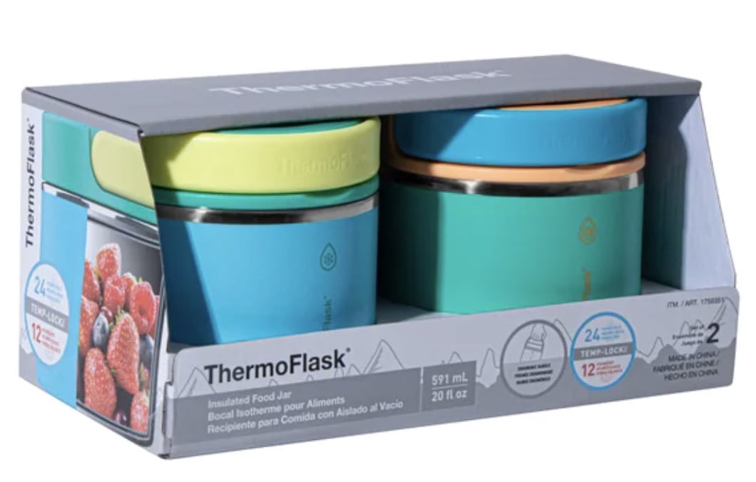 Thermoflask 20 oz Insulated Food Jar, 2-Pack, Pink and Blue, Hot 12 Hours Cold 24 Hours (Blue and Green)