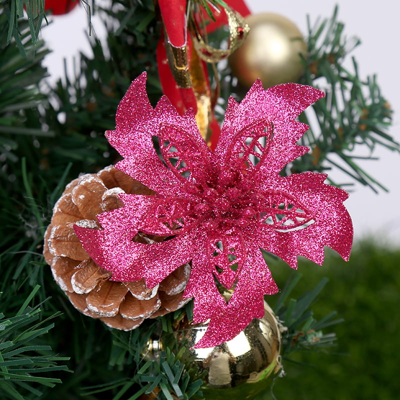5pcs Christmas Poinsettia Glitter Flower Decoration tree Hanging Xmas Decor US ! 