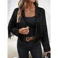 thumbnail image 4 of Women'S Faux Suede Leather Tassel Jackets with Lining Cropped Fringe Coats Fall Fashion Must Haves Black S, 4 of 9
