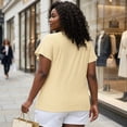 thumbnail image 4 of Blusa de manga acampanada de talla grande para mujer Agnes Orinda, con escote en V, camiseta hueca de primavera y verano, 4X, amarilla, 4 of 6