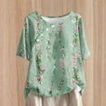 thumbnail image 1 of Fiudx Liquidación de Ahorros de Verano Top de Manga Corta con Cuello Redondo y Botones de Lino con Estampado Informal para Mujer, 1 of 5