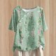 thumbnail image 2 of Tops de Lino para Mujeres Imprimir Suéter Cuello Redondo Manga Corta Superior Poliéster, Blusa de Moda Casual para la Primavera Y el Verano, 2 of 5