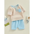 thumbnail image 3 of FEORJGP Infant Baby Boy Summer 2 Piece Set 0-3Y Toddler Short Sleeve T-shirt Contrast Trim Shirt Round Neck Button Tops + Elastic Waist Drawstring Shorts Outfits Newborn Loose Casual Outfit, 3 of 9
