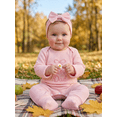 thumbnail image 4 of BemeyourBBs Newborn Baby Girls Mother's Day Father's Day Outfit Infant Baby Girls Spring Fall Winter Clothes Waffled Romper I Love Mom Dad Letter Bow  Sleeves Jumpsuits and Cute Headband Set, 4 of 9
