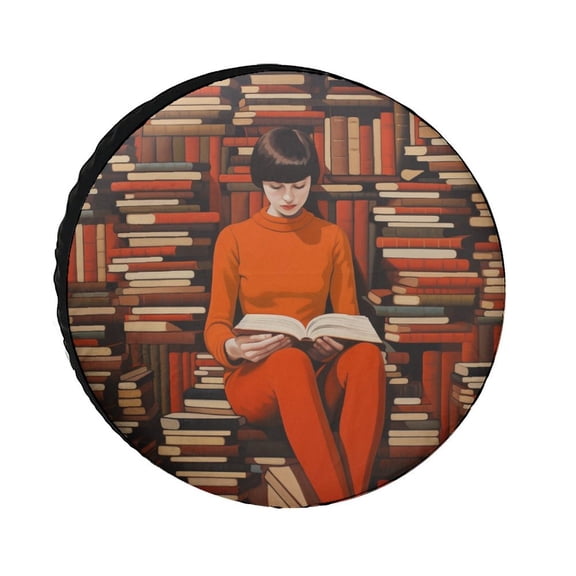 There Is No Such Thing As Too Many Books Spare Tire Cover Reading Book Waterproof Polyester Wheel Protectors Wheel Covers Universal Fit for Trailer SUV Truck Camper Travel Trailers Accessories 12inch