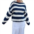 thumbnail image 1 of Suéter de Rayas de Gran Tamaño para Mujer, Sudadera de Punto con Bloques de Color, Larga, Suéter Holgado, Jersey Preppy Y2K. Azul L, 1 of 8