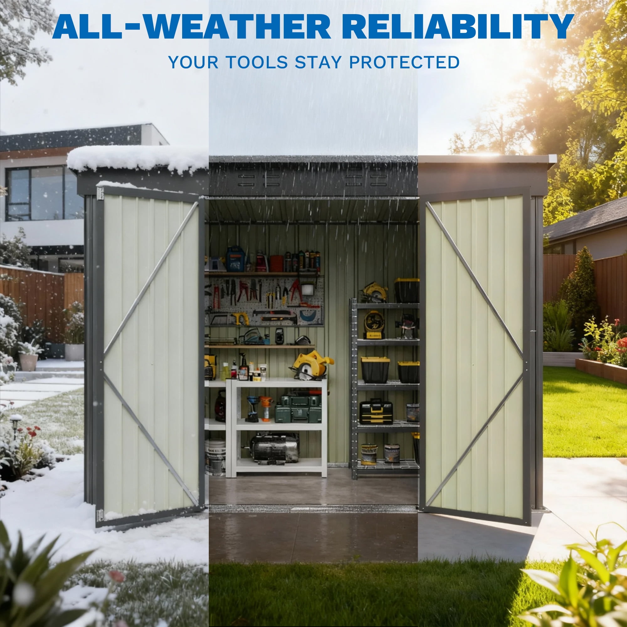 Patiowell 8x4FT Outdoor Metal Storage Shed with 3 Doors, Heavy-Duty Steel Tool Shed, Black Weather-Resistant Utility Cabinet for Garage, Garden