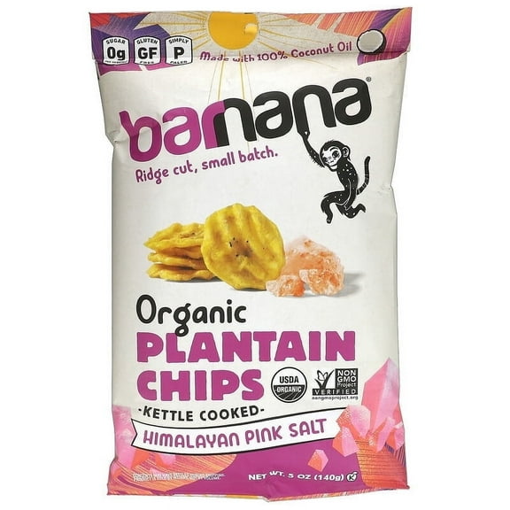 Barnana Organic Ridged Plantain Chips Himalayan Pink Sea Salt 5 oz Pack of 4