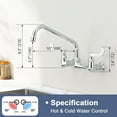 thumbnail image 2 of Wall Mount Faucet 8 Inch Center Commercial Kitchen Faucet, 12 Inches Swivel Spout Wall-Mount Utility Sink Faucets, 2 Handle Wall Mounted Faucets for Kitchen Laundry Room Restaurant, 2 of 10