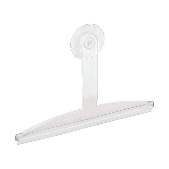 iDesign Plastic Plastic Suction Squeegee with Storage Hook Shower, Window, and Mirror Accessory for Master, Guest, Kids' Bathroom Cleaning, 12" x 10", Clear
