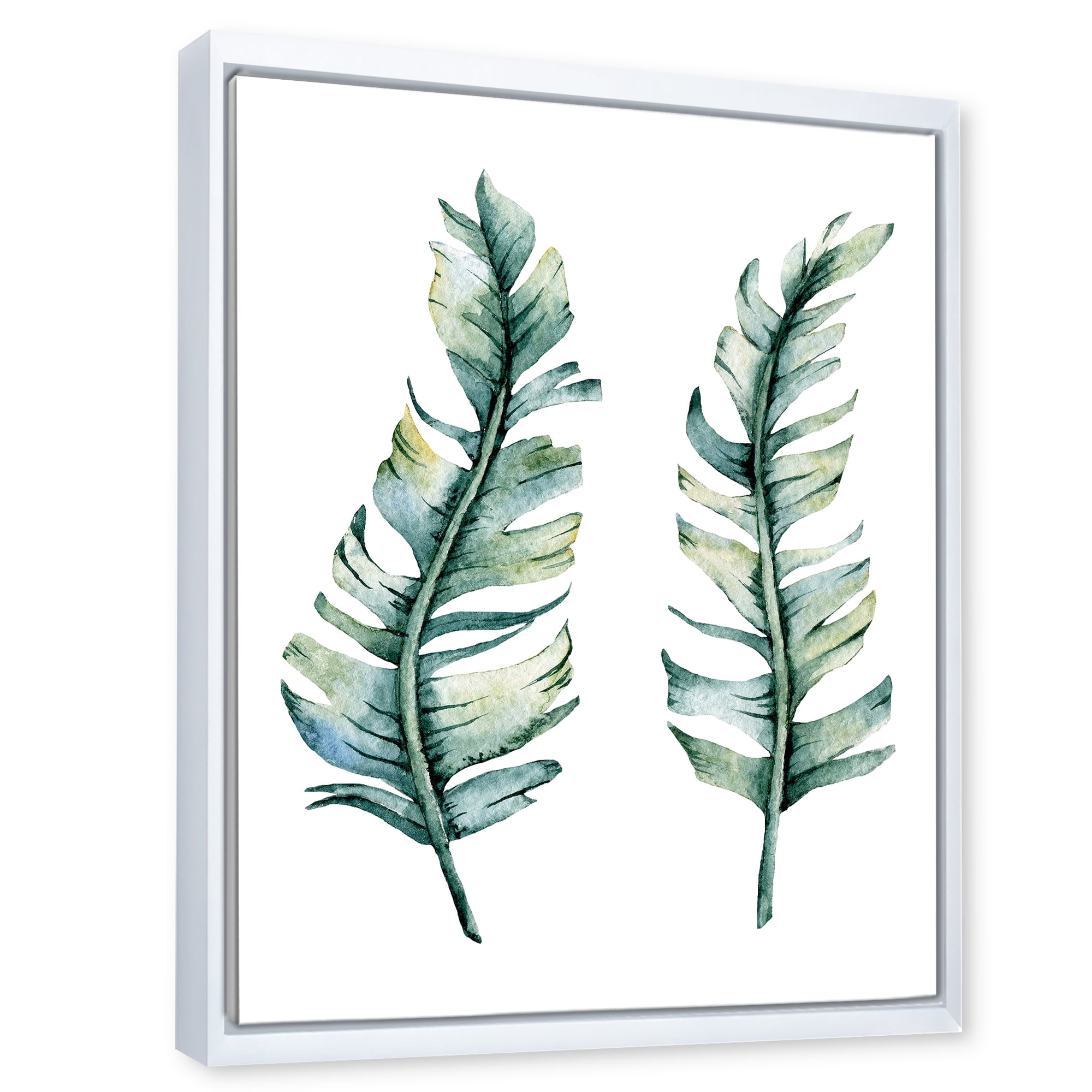 Designart 'Duo of Tropical Leaves On White' Farmhouse Framed Canvas Wall Art Print