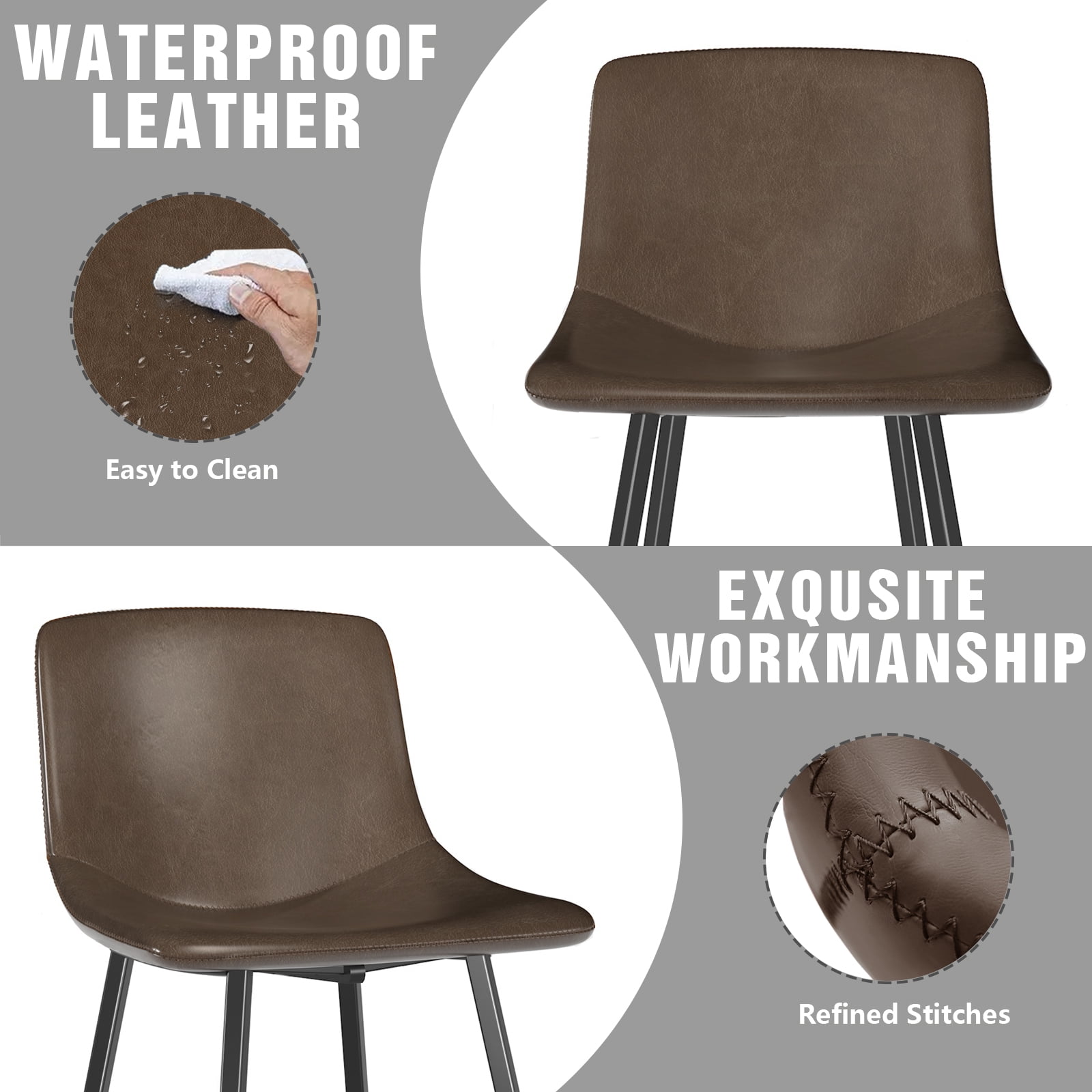 TAVR Furniture Adult Mid Back 600 lbs and Faux Leather Counter Height Bar Stools - Set of 2, Brown