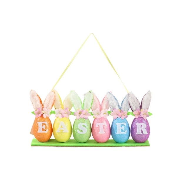 Huevos de Pascua de Plástico Decorativo con Orejas de Conejo Flores Cartas, Decoraciones Festivas de Huevo de Pascua para Mesa, Manto Y Fiesta