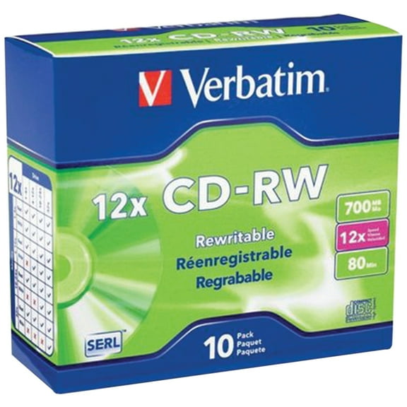 Verbatim 700MB 80-Minute 4x–12x High-Speed Branded CD-RWs, 10 pk