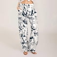 thumbnail image 3 of Beach Pants for Women 2026 Spring Summer Floral Print Elastic Waist Wide Leg Loose Linen Baggy Pants with Pockets, 3 of 6