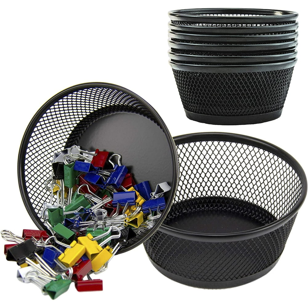 [8 Pack] Mesh Paper Clip Holders Round Black Metal Organizer, Desk Drawer Container for Home
