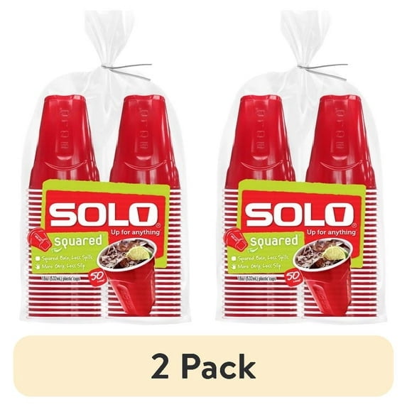 (2 pack) Red Solo Party Plastic Disposable Cups, 18 oz, 50 Count