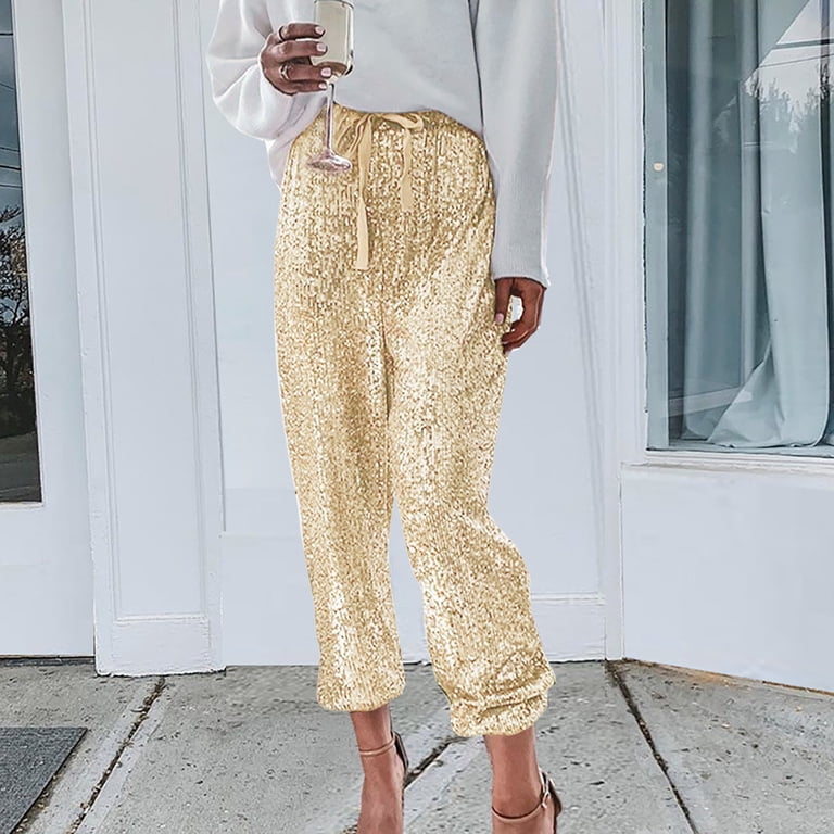 Summer Pants for Women Ssequin Casual Sexy Party Fashion Style High Waist  Drawstring Leggings Trousers 2xl Pant Athletic Pant Thick Sweatpants Women  plus Size Athletic Pants Dress Woman Gold XL - Walmart.com