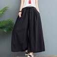 thumbnail image 2 of Womens Ice Silky Wide Leg Palazzo Pants High Waisted Casual Flowy Gaucho Pants Black Free Size, 2 of 5