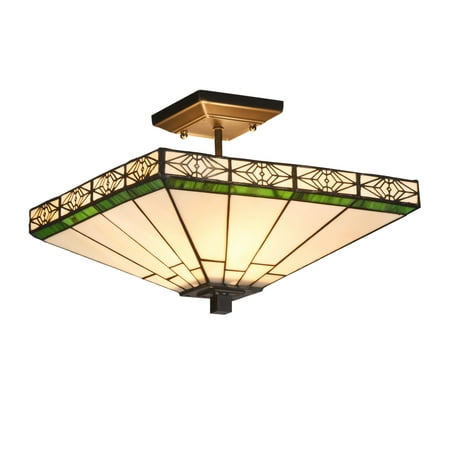 

Lighting THEROS Tiffany-style 2 Light Mission Semi-flush Ceiling Fixture 14 Shade
