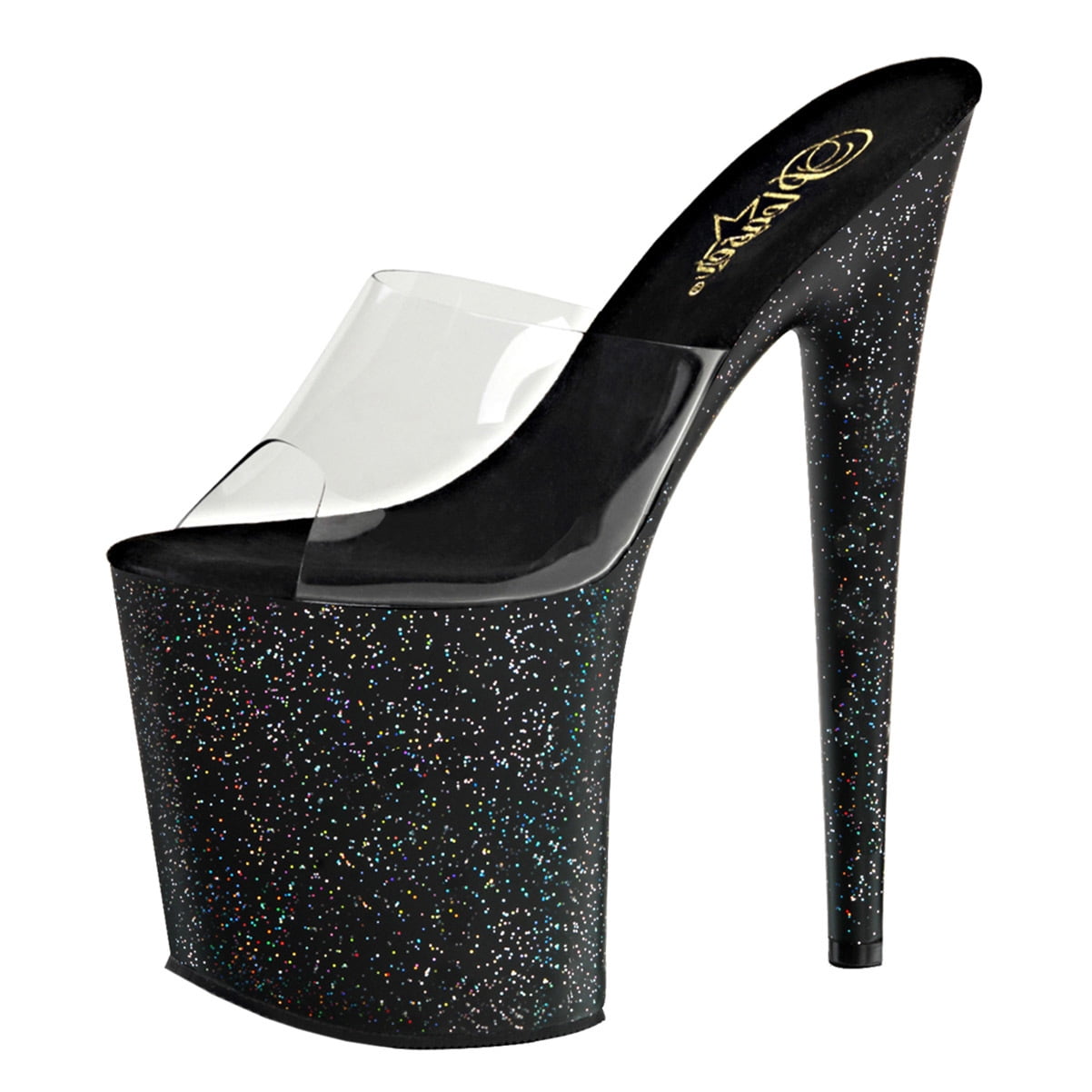 black sparkly open toe heels