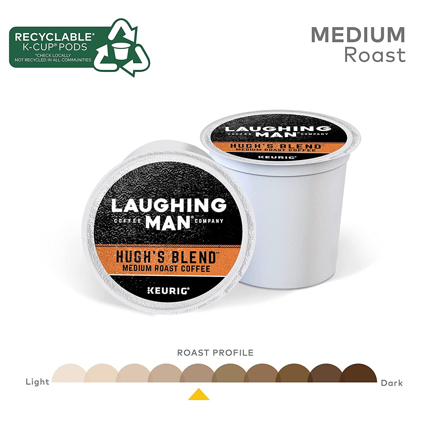 Laughing Man Hugh's Blend Keurig Single-Serve K-Cup Pods, Medium Roast Coffee, 60 Count (6 Packs of 10)