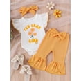 thumbnail image 2 of Bagilaanoe 3pcs Newborn Baby Girl Pants Set Letter Fly Sleeve Romper Tops + Flare Trousers + Headband 3M 6M 9M 12M 18M Infant Casual Clothes, 2 of 8