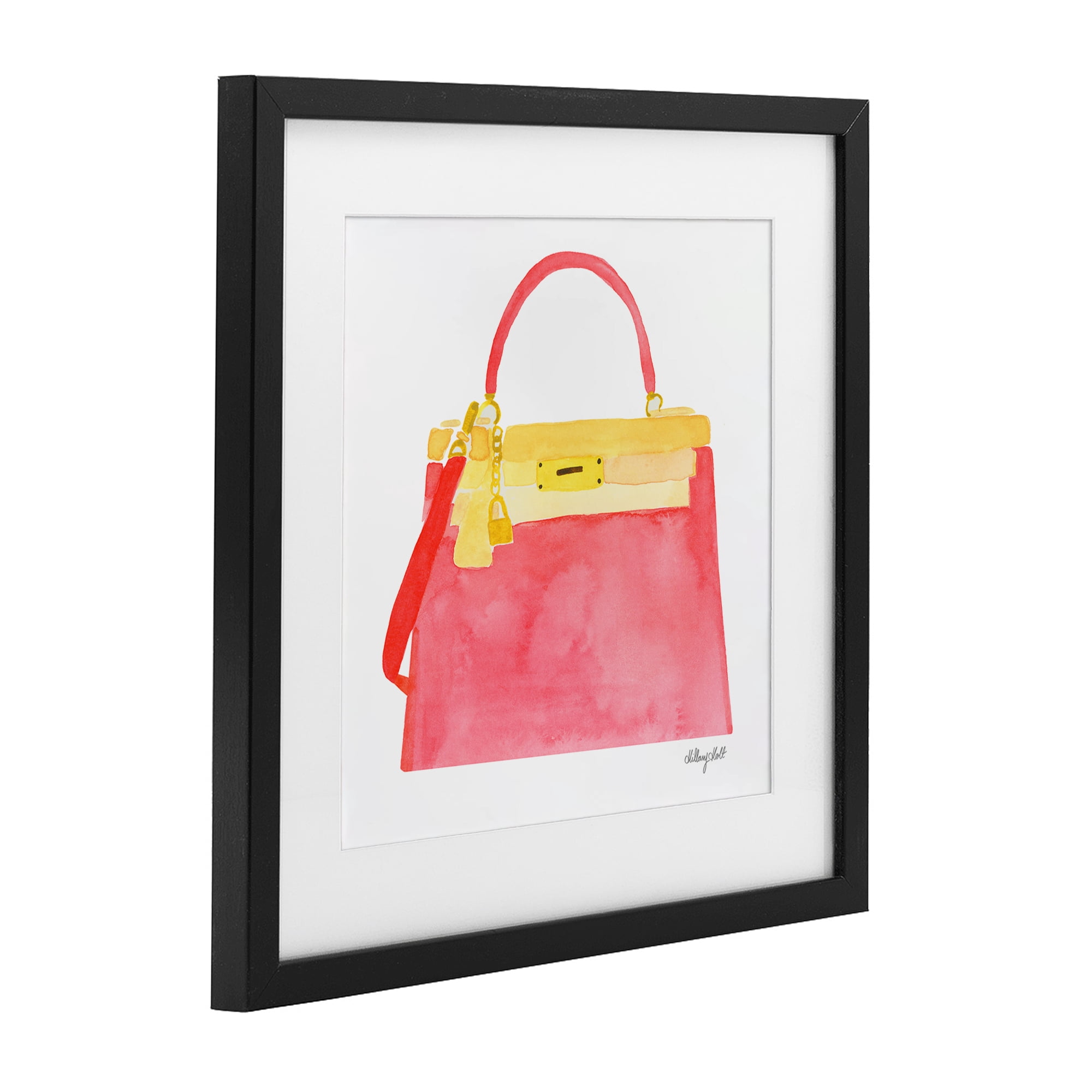 Stupell Industries Elegant Coral Handbag Black Framed Print Under Glass, design by Hillary Holt