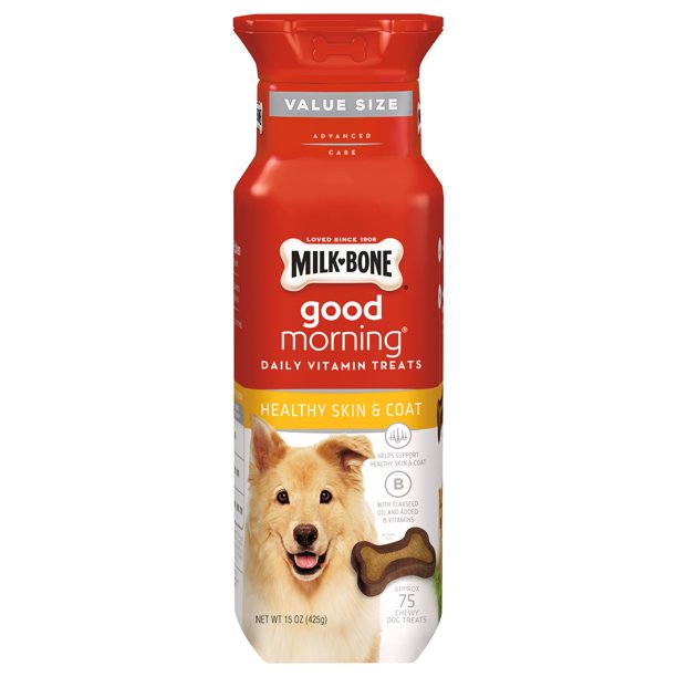 MilkBone Good Morning Daily Vitamin Dog Treats, Healthy Skin and Coat 15Ounce Bottle