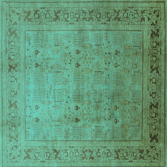 Ahgly Company Indoor Square Oriental Turquoise Blue Industrial Area Rugs, 3' Square