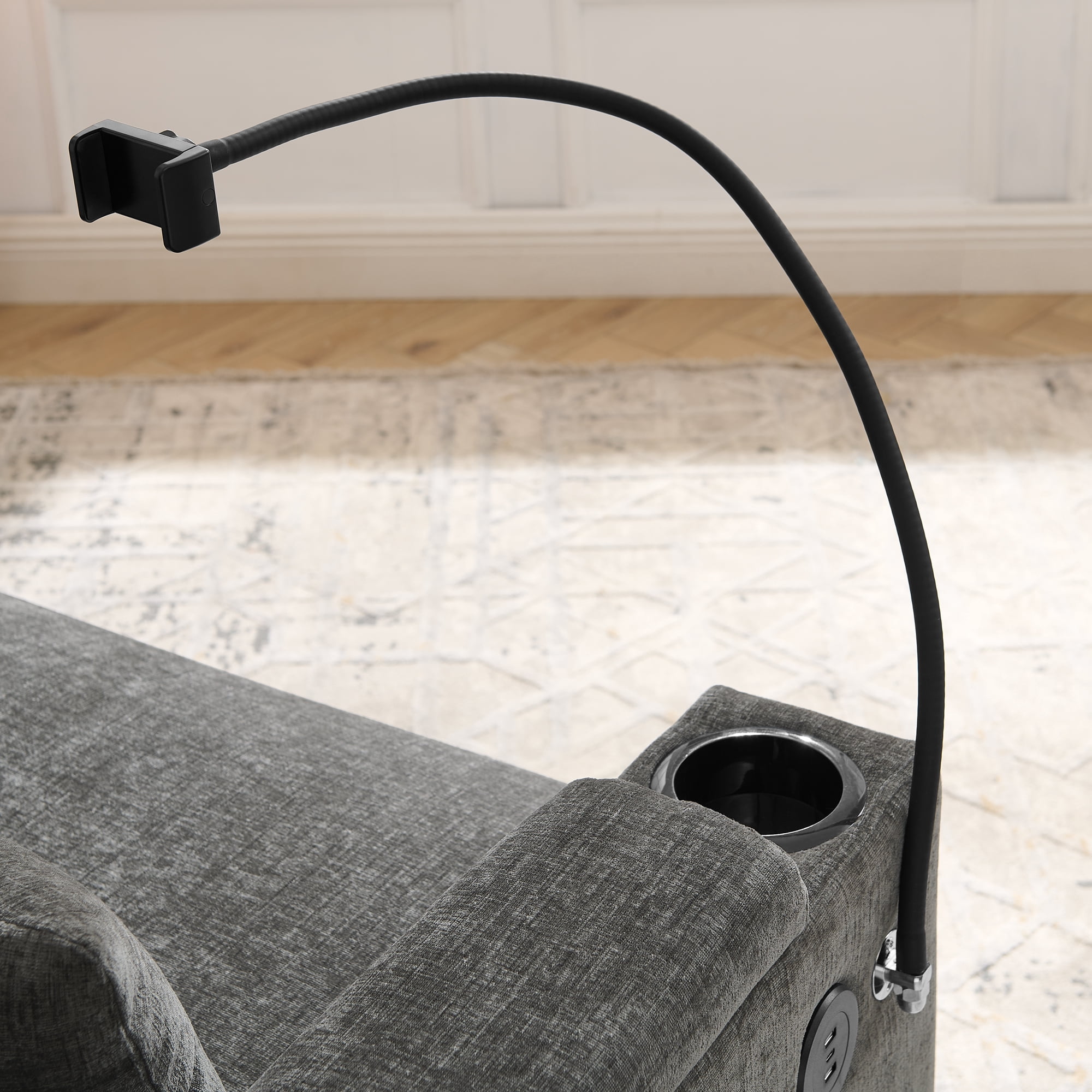 Recliner Chair with Adjustable Backrest, Cup Holders, USB Charging Port, Phone Stand, Arm Storage and Storage Ottoman
