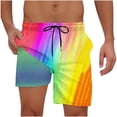 thumbnail image 3 of Yaoyar Men's Hawaiian Rainbow Print Elastic Waist Drawstring Shorts Double Layer Beach Swim Trunks with Pocket,Yellow,XL, 3 of 8