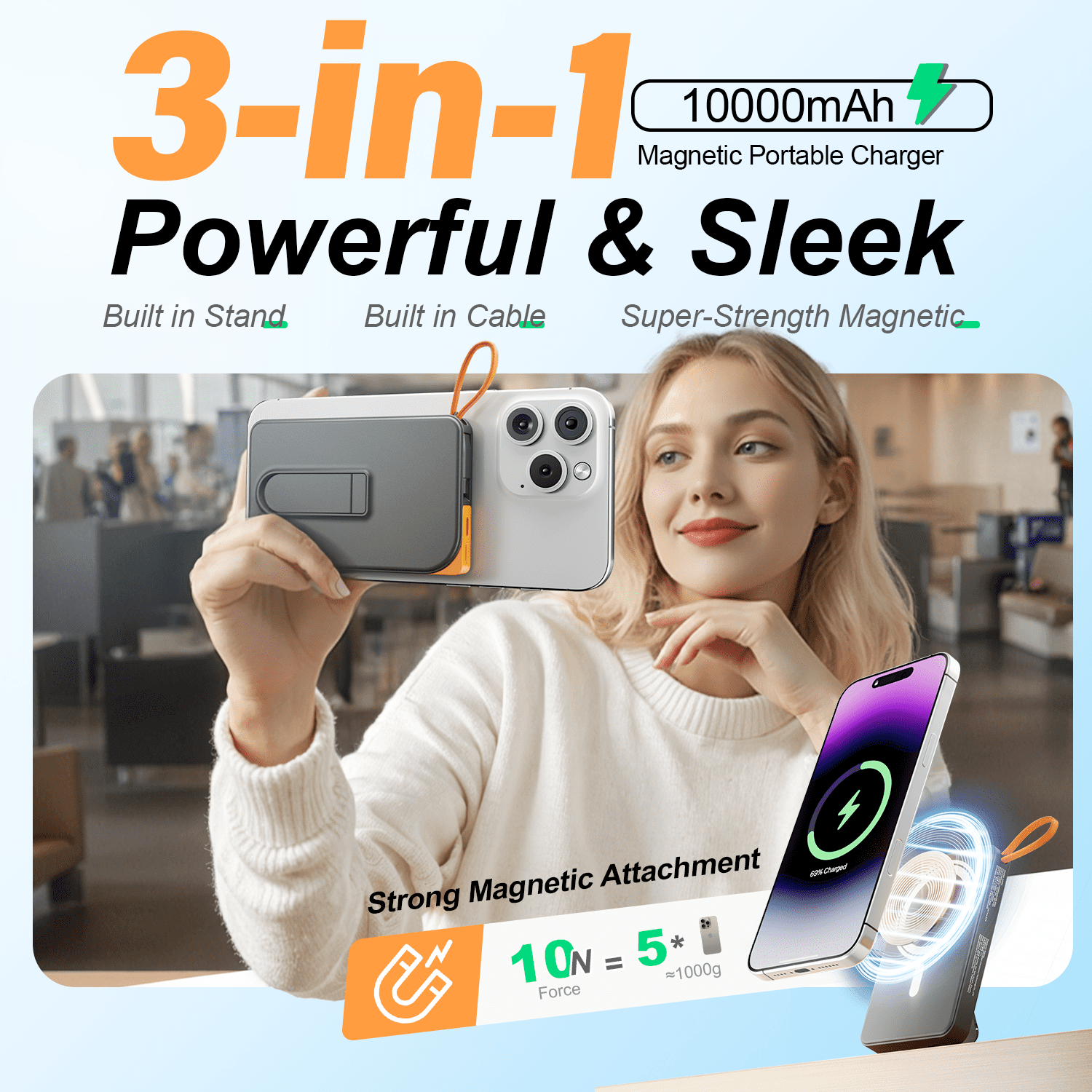 Magnetic Wireless Portable Charger, 10000mAh Power Bank 22.5W Fast Charging Battery Pack Compatible with iPhone 17/16/15/14/13 Series, Black