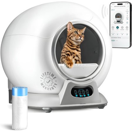 Self Cleaning Litter Box with Auto Safety Sensors for Multiple Cats - Automatic Cat Litter Box Self-Cleaning - Covered Odor Removal with APP Control - Compatible On All WiFi - Electric Robot