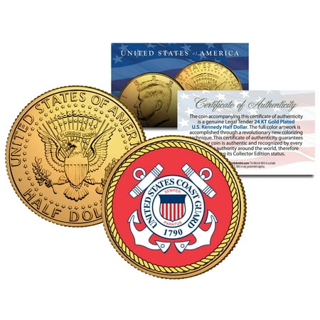 Coast Guard Challenge Coin - United States COAST GUARD *Emblem* 24K Gold Plated JFK Half Dollar Coin MILITARY