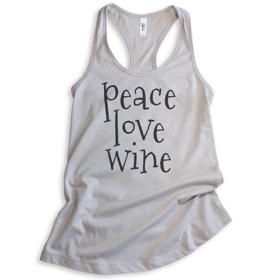 Peace Love Wine Tank Top, Ladies Racerback Tank Top, Alcohol Tank, Party Tank, Silver Gray, XX-Large