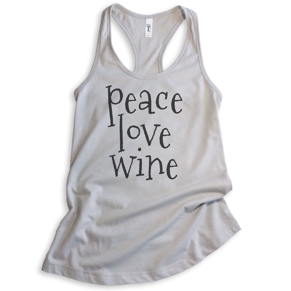 Peace Love Wine Tank Top, Ladies Racerback Tank Top, Alcohol Tank, Party Tank, Silver Gray, Small