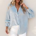 thumbnail image 2 of vigerkar Women's Striped Button Down Shirts Long Sleeve Smocked Oversized Boyfriend Blouses Collared Business Work Tops Light Blue, XXL, 2 of 5