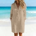 thumbnail image 6 of FDGIU Women's Collared Half Button 3/4 Sleeve Shirt Midi Dress, Casual Summer Loose Tunic Mid Dress with Pockets, 6 of 6