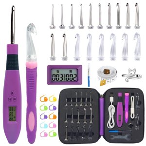 Light Up Crochet Hooks Set Purple - Double 18 Size Row & Counting