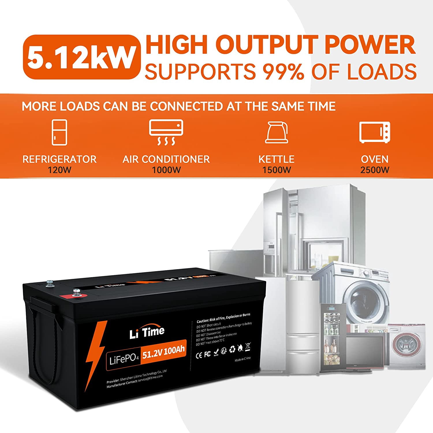 LiTime 48V 100Ah LiFePO4 Battery 100A BMS Group 8D Lithium Battery Max. 5120W for Solar RV off-Grid