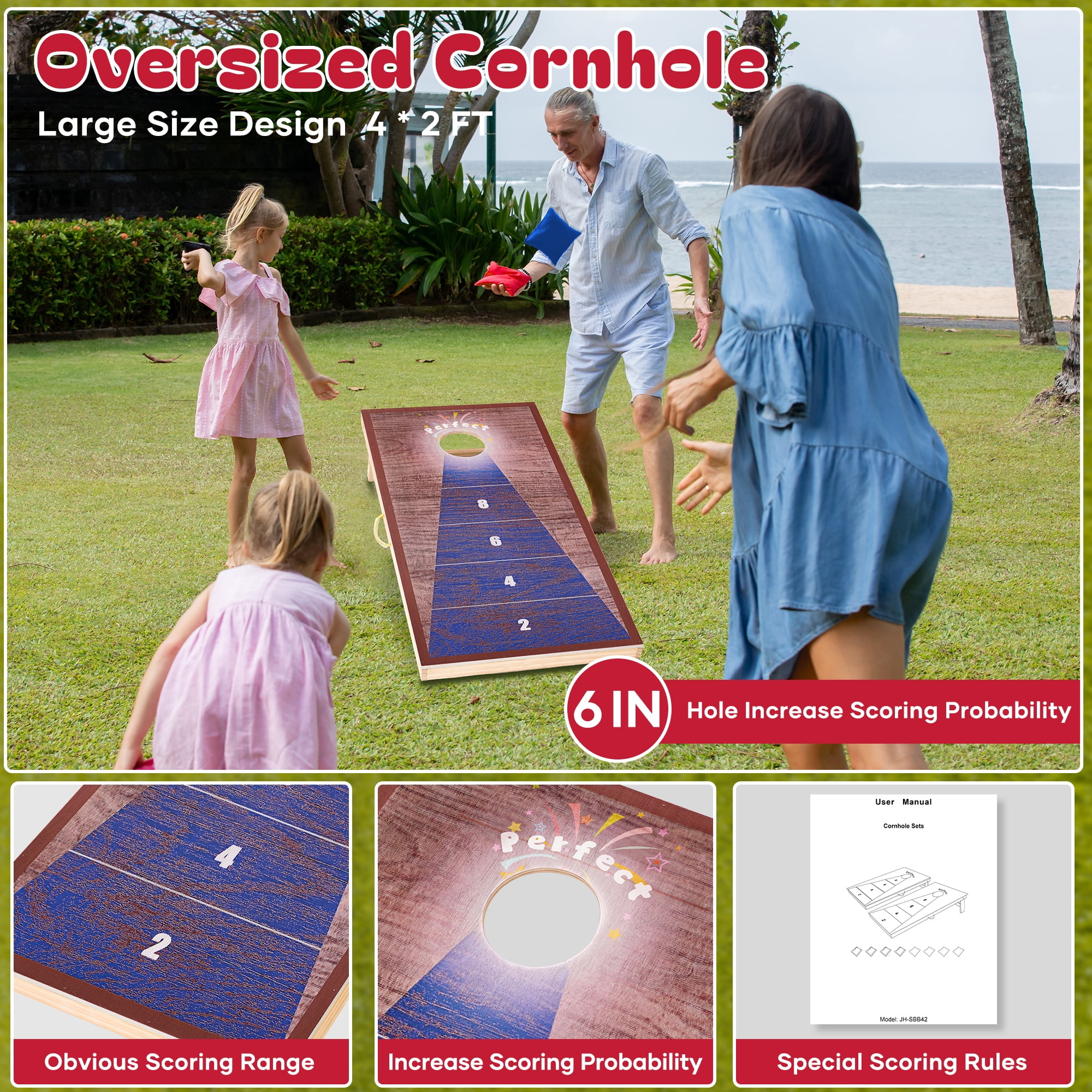 Naipo 4X2 FT Wooden Cornhole Game Set Bean Bags Cornhole Boards  for Adults Party Outdoor Beach Yard