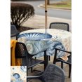 thumbnail image 5 of Outdoor Tablecloth with Umbrella Hole for Patio/Picnic/Party/Camping, Navy Blue Shell Coastal Waterproof Table Cloth Square Cover Washable, Beige Starfish Coral Summer Beach (60"x 60"), 5 of 9