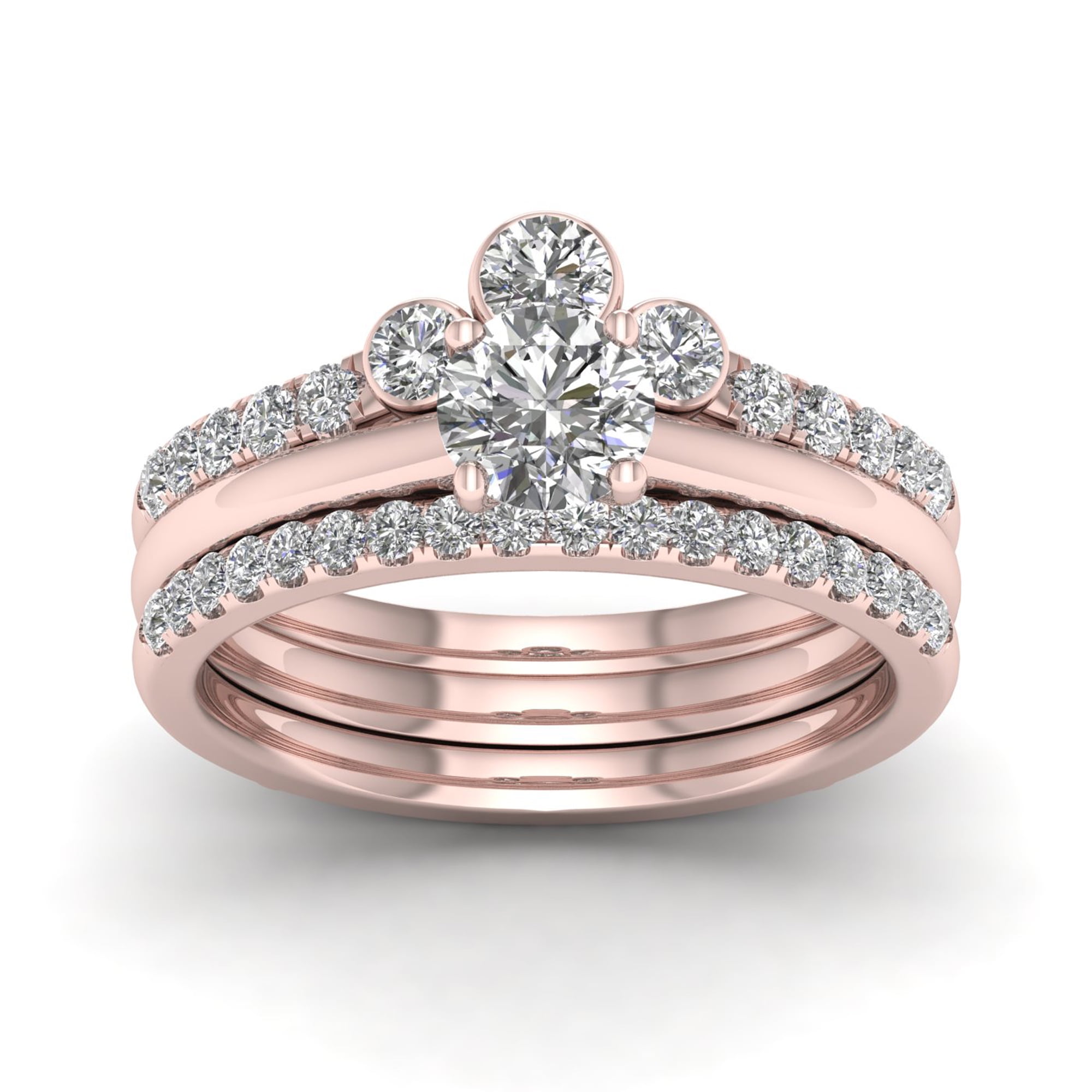 1Ct TDW Diamond 14K Rose Gold Crowned Bridal Ring Set