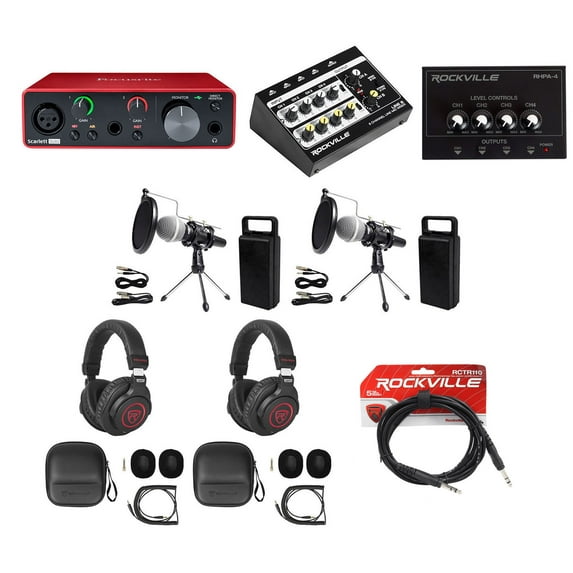 Focusrite 2-Person Podcast Podcasting Recording Kit w/Mics+Stands+Headphones