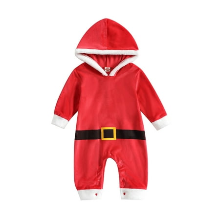 

Toddler Baby Girls Boys Casual Christmas Jumpsuits Red Long Sleeve Velvet Hooded Rompers